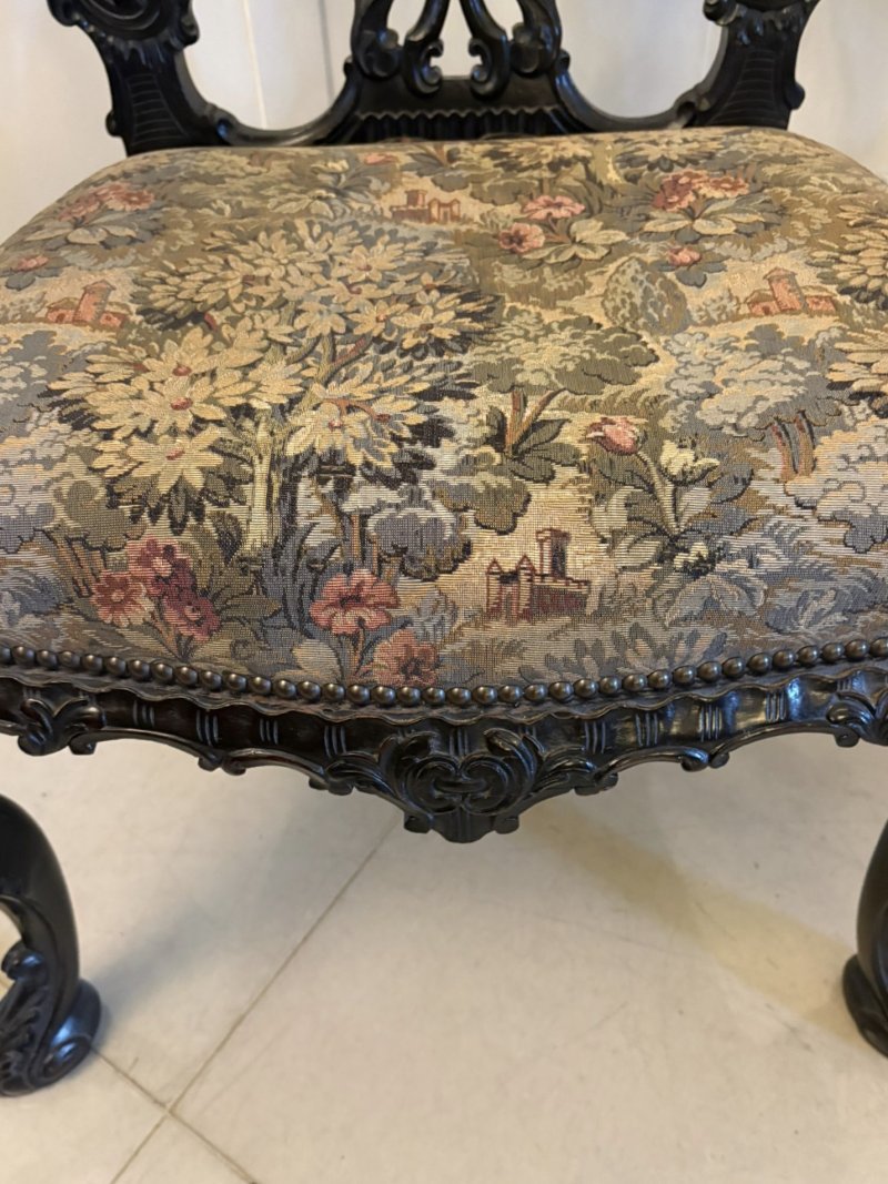 Antique Exceptional Victorian Carved Mahogany Chippendale Style Ribbon Back Desk Chair - Image 7